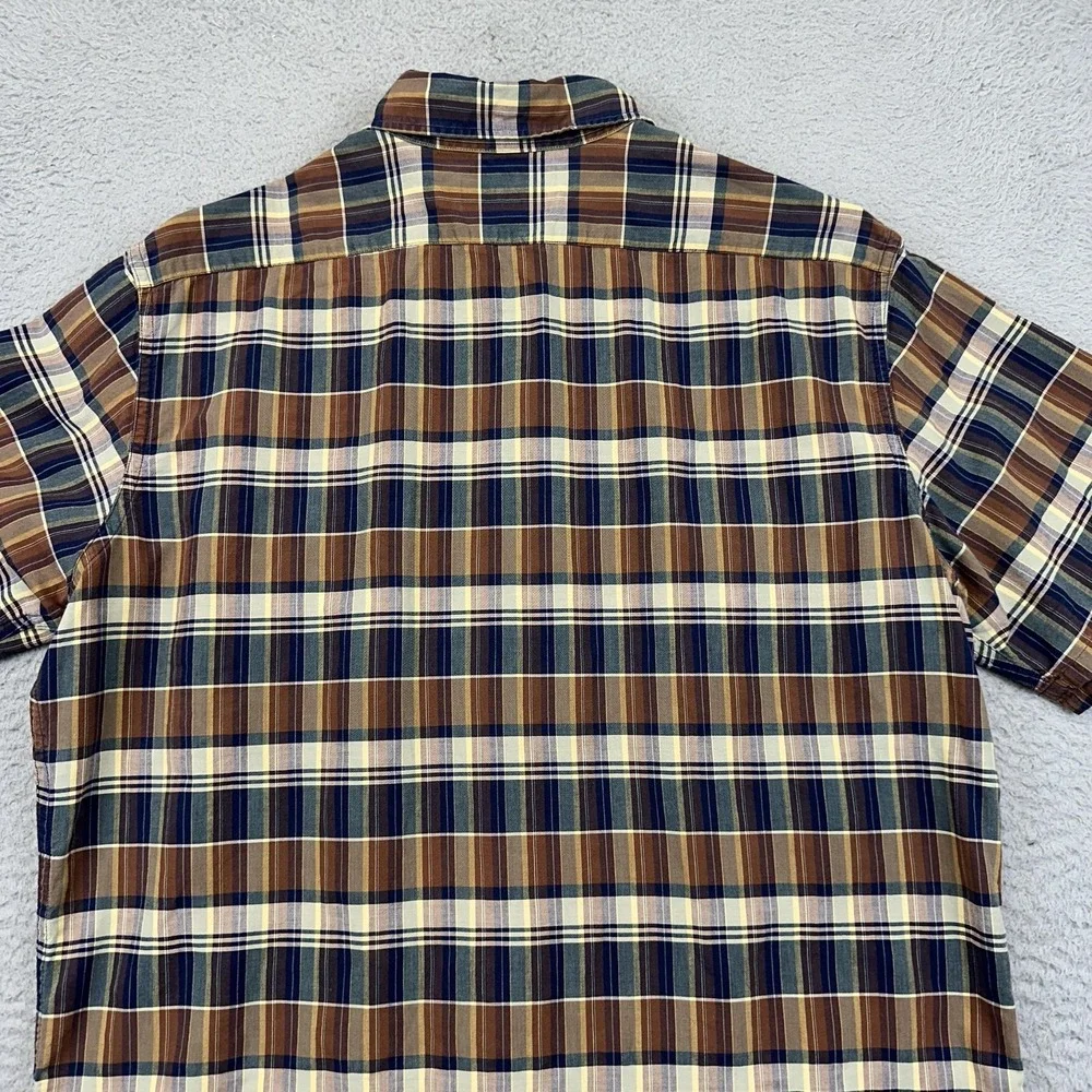 Polo Ralph Lauren Shirt Mens Medium Brown Blue Plaid Short Sleeve‎ Button Up